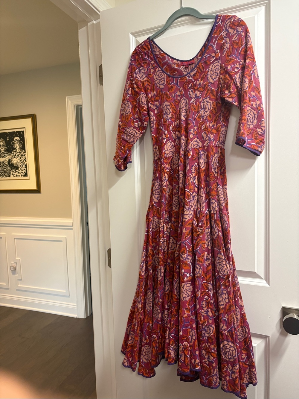 Floral Scoop-Neck Long Sleeve Midi Dress in Rose and Pink